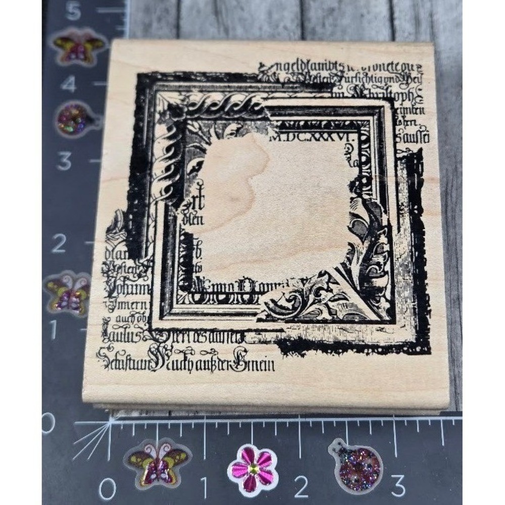 Stampers Anonymous Frame Gothic Inspired Newspaper Rubber Stamp Wood #E25